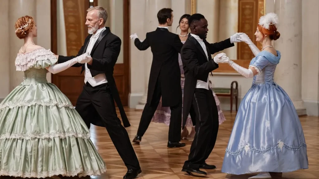 Danças de salão através dos séculos: valsa, foxtrote, swing, salsa etc.