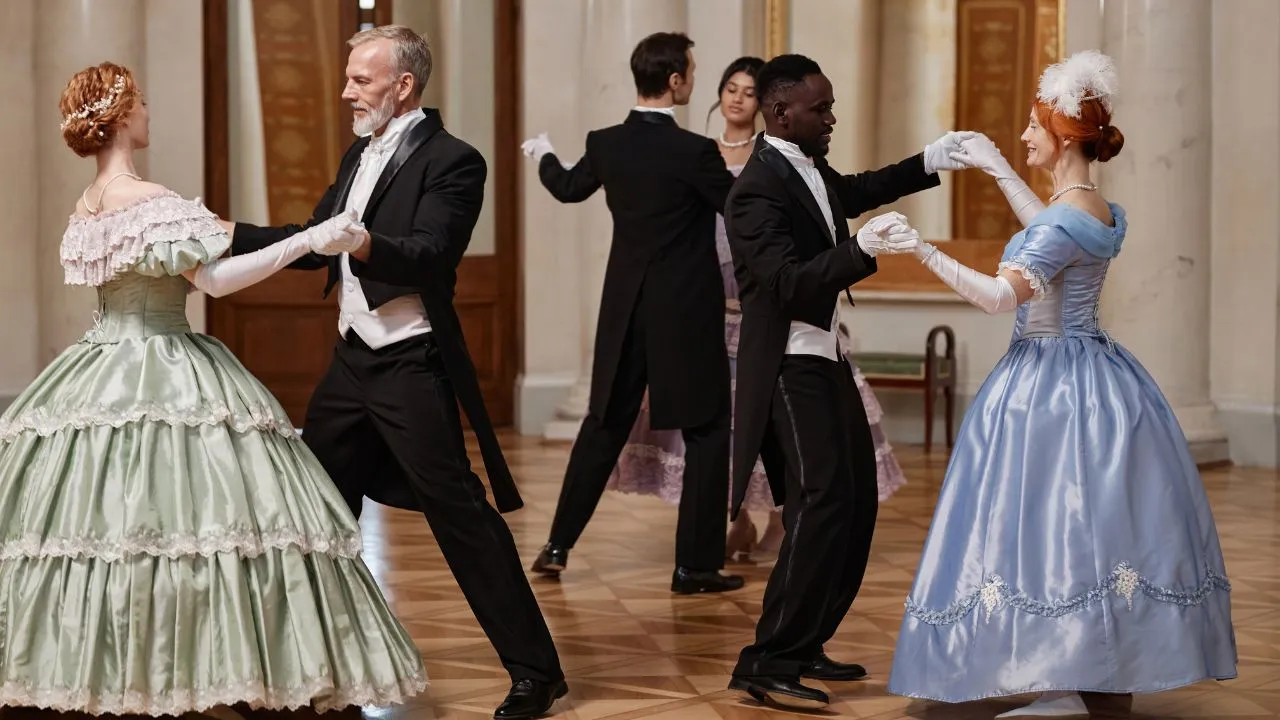 Danças de salão através dos séculos: valsa, foxtrote, swing, salsa etc.